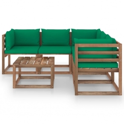 6-cz. zestaw wypoczynkowy do ogrodu, zielone poduszki, sosna