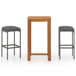 3-cz. zestaw mebli barowych do ogrodu, z poduszkami, szary