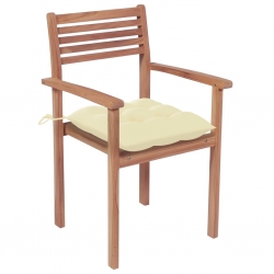 Sztaplowane krzesła ogrodowe z poduszkami, 6 szt., tekowe