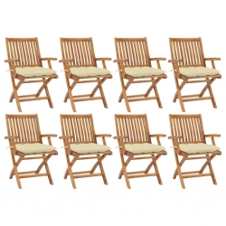 Składane krzesła ogrodowe z poduszkami, 8 szt., drewno tekowe
