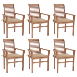 Krzesła stołowe z beżowymi poduszkami, 6 szt., drewno tekowe