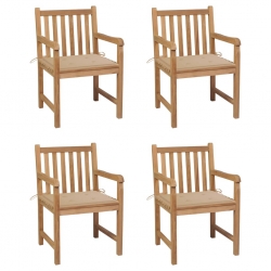 Krzesła ogrodowe, 4 szt., beżowe poduszki, drewno tekowe