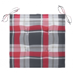 Krzesła ogrodowe, 4 szt., z poduszkami w czerwoną kratę, tekowe