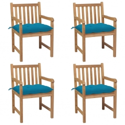 Krzesła ogrodowe z jasnoniebieskimi poduszkami, 4 szt., tekowe