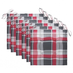 Krzesła ogrodowe, 6 szt., z poduszkami w czerwoną kratkę, tek
