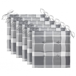 Krzesła ogrodowe, 6 szt., z poduszkami w szarą kratkę, tekowe