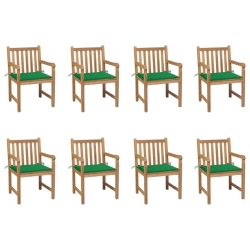 Krzesła ogrodowe 8 szt., z zielonymi poduszkami, drewno tekowe