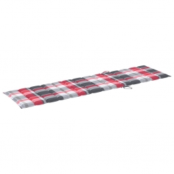 Leżaki z poduszkami w czerwoną kratę, 2 szt., drewno tekowe
