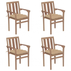 Sztaplowane krzesła ogrodowe z poduszkami, 4 szt., tekowe