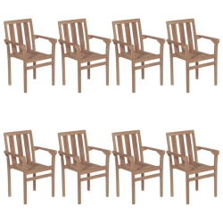 Sztaplowane krzesła ogrodowe z poduszkami, 8 szt., tekowe