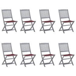 Składane krzesła ogrodowe z poduszkami, 8 szt., drewno akacjowe