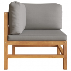 2-os. sofa ogrodowa z szarymi poduszkami, lite drewno tekowe