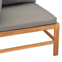 2-os. sofa ogrodowa z szarymi poduszkami, lite drewno tekowe
