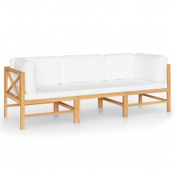 3-os. sofa ogrodowa z kremowymi poduszkami, lite drewno tekowe