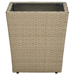 Stolik herbaciany, beżowy, 41,5x41,5x44 cm, rattan PE i szkło