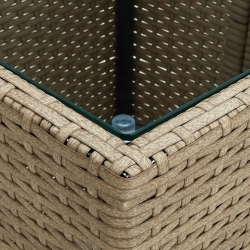 Stolik herbaciany, beżowy, 41,5x41,5x44 cm, rattan PE i szkło
