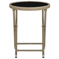 Stolik herbaciany, beżowy, 60 cm, rattan PE i szkło hartowane