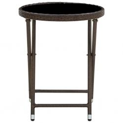 Stolik herbaciany, brązowy, 60 cm, rattan PE i szkło hartowane