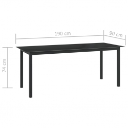 Stół ogrodowy, czarny, 190x90x74 cm, aluminium i szkło