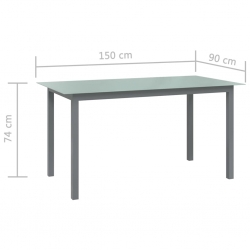Stół ogrodowy, szary, 150x90x74 cm, aluminium i szkło