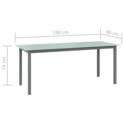 Stół ogrodowy, jasnoszary, 190x90x74 cm, aluminium i szkło