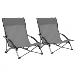 Składane krzesła plażowe, 2 szt., szare, obite tkaniną