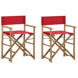 Składane krzesła reżyserskie 2 szt., czerwone, bambus i tkanina