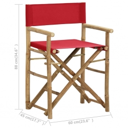 Składane krzesła reżyserskie 2 szt., czerwone, bambus i tkanina