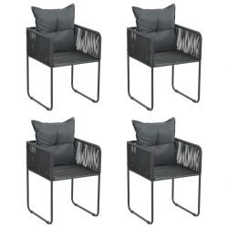 Krzesła ogrodowe z poduszkami, 4 szt., polirattan, czarne