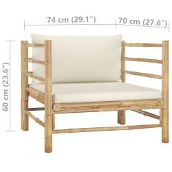 Sofa ogrodowa, śmietankowe poduszki, bambus