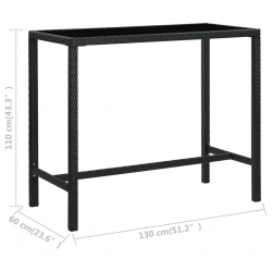 Ogrodowy stolik barowy, czarny 130x60x110 cm, polirattan i szkło