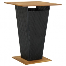 Stolik barowy, czarny, 80x80x110 cm, rattan PE i lita akacja