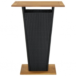 Stolik barowy, czarny, 80x80x110 cm, rattan PE i lita akacja