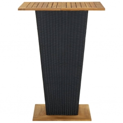 Stolik barowy, czarny, 80x80x110 cm, rattan PE i lita akacja