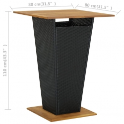 Stolik barowy, czarny, 80x80x110 cm, rattan PE i lita akacja