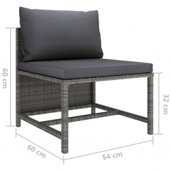 Środkowa sofa modułowa z poduszkami, polirattan, szara