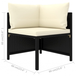 4-częściowa sofa ogrodowa, poduszki, rattan PE, czarna