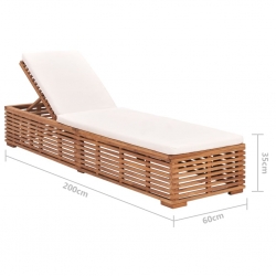 Leżak z kremową poduszką, lite drewno tekowe