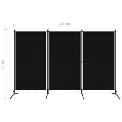 Parawan 3-panelowy, czarny, 260 x 180 cm