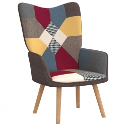 Fotel z podnóżkiem, patchwork, obity tkaniną
