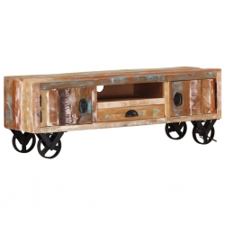 Szafka pod TV na kółkach, 110x30x37 cm, lite drewno z odzysku