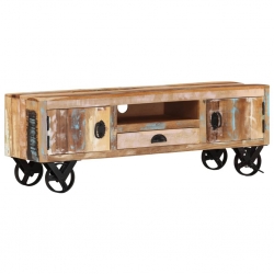 Szafka pod TV na kółkach, 110x30x37 cm, lite drewno z odzysku