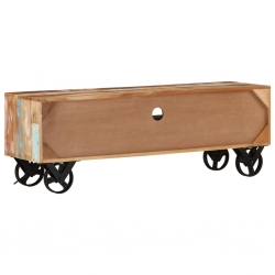 Szafka pod TV na kółkach, 110x30x37 cm, lite drewno z odzysku