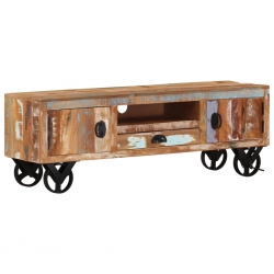 Szafka pod TV na kółkach, 110x30x37 cm, lite drewno z odzysku