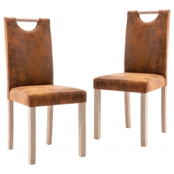 Krzesła stołowe, 2 szt., brązowe, sztuczna skóra zamszowa