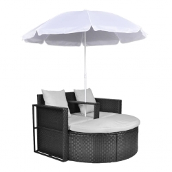 Rattanowa sofa z parasolem (Czarna)