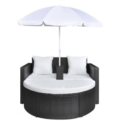 Rattanowa sofa z parasolem (Czarna)