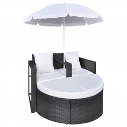 Rattanowa sofa z parasolem (Czarna)
