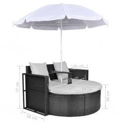 Rattanowa sofa z parasolem (Czarna)