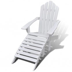 Krzesło ogrodowe z podnóżkiem, drewniane, białe